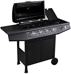 Gas BBQ Grill 5 Burner (4 Main + 1 Side Burner), Outdoor Barbecue with Steel Warming Rack, Storage Cabinet, Temperature Gauge