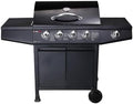 Gas BBQ Grill 5 Burner (4 Main + 1 Side Burner), Outdoor Barbecue with Steel Warming Rack, Storage Cabinet, Temperature Gauge