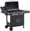 Gas BBQ Grill 4+1 Burner, Outdoor Barbecue with Wheels, Warming Rack, Side Shelves, Storage Cabinet, Temperature Gauge, 125 × 51 × 100 cm, Black