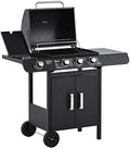 3+1 Burner Gas BBQ Grill, Outdoor Barbecue Trolley with Wheels, Warming Rack, Side Shelves, Storage Cabinet, Built-In Thermometer, for Garden