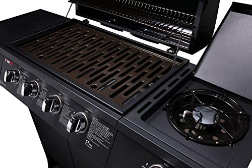 Gas BBQ Grill 5 Burner (4 Main + 1 Side Burner), Outdoor Barbecue with Steel Warming Rack, Storage Cabinet, Temperature Gauge
