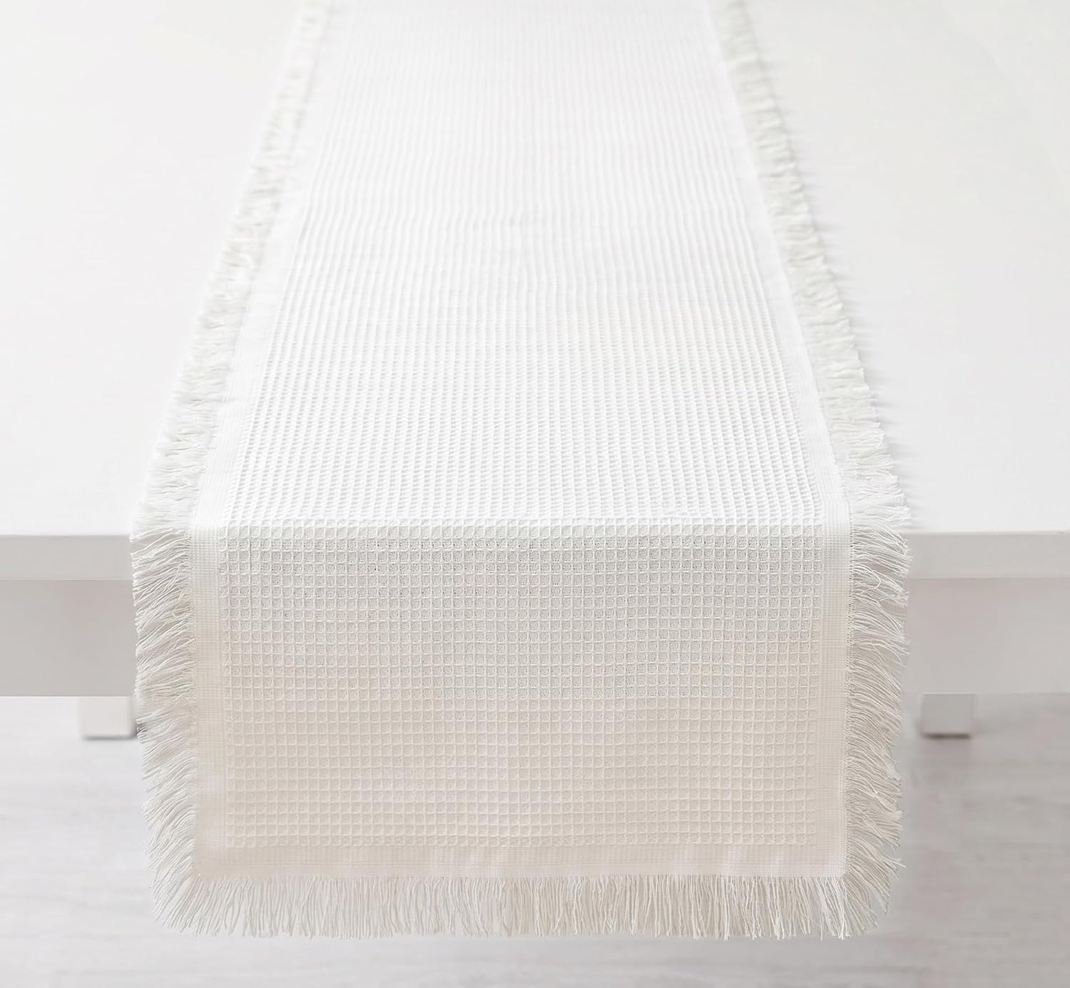 PurpleEssences Waffle Weave Cotton Table Runner – Boho Rustic Fringe Farmhouse Style Table Linen for Coffee Table, Dining & Kitchen Décor, Ideal for Spring Easter Summer - 13 x 72 Inch - Rust