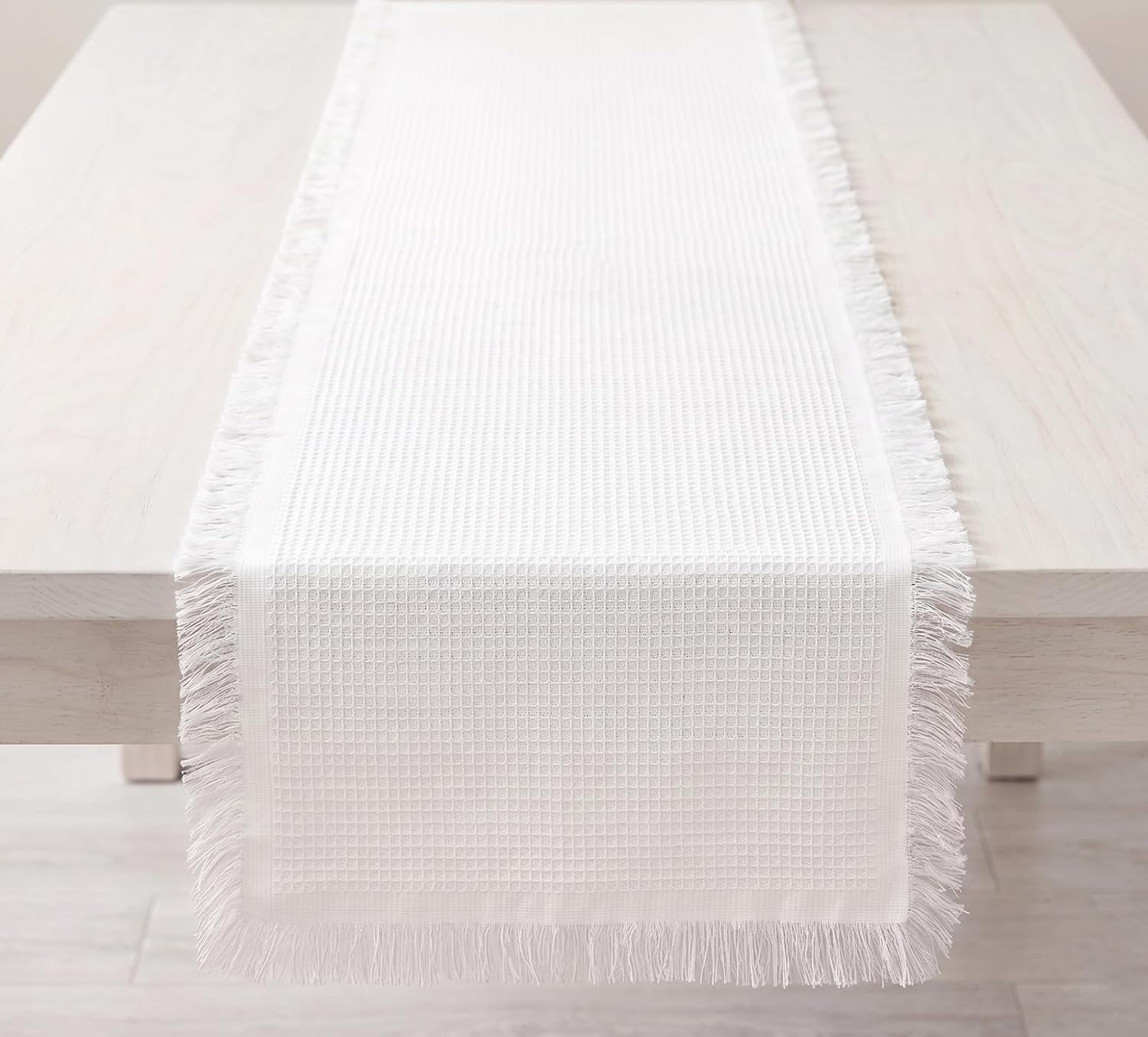 PurpleEssences Waffle Weave Cotton Table Runner – Boho Rustic Fringe Farmhouse Style Table Linen for Coffee Table, Dining & Kitchen Décor, Ideal for Spring Easter Summer - 13 x 72 Inch - Rust