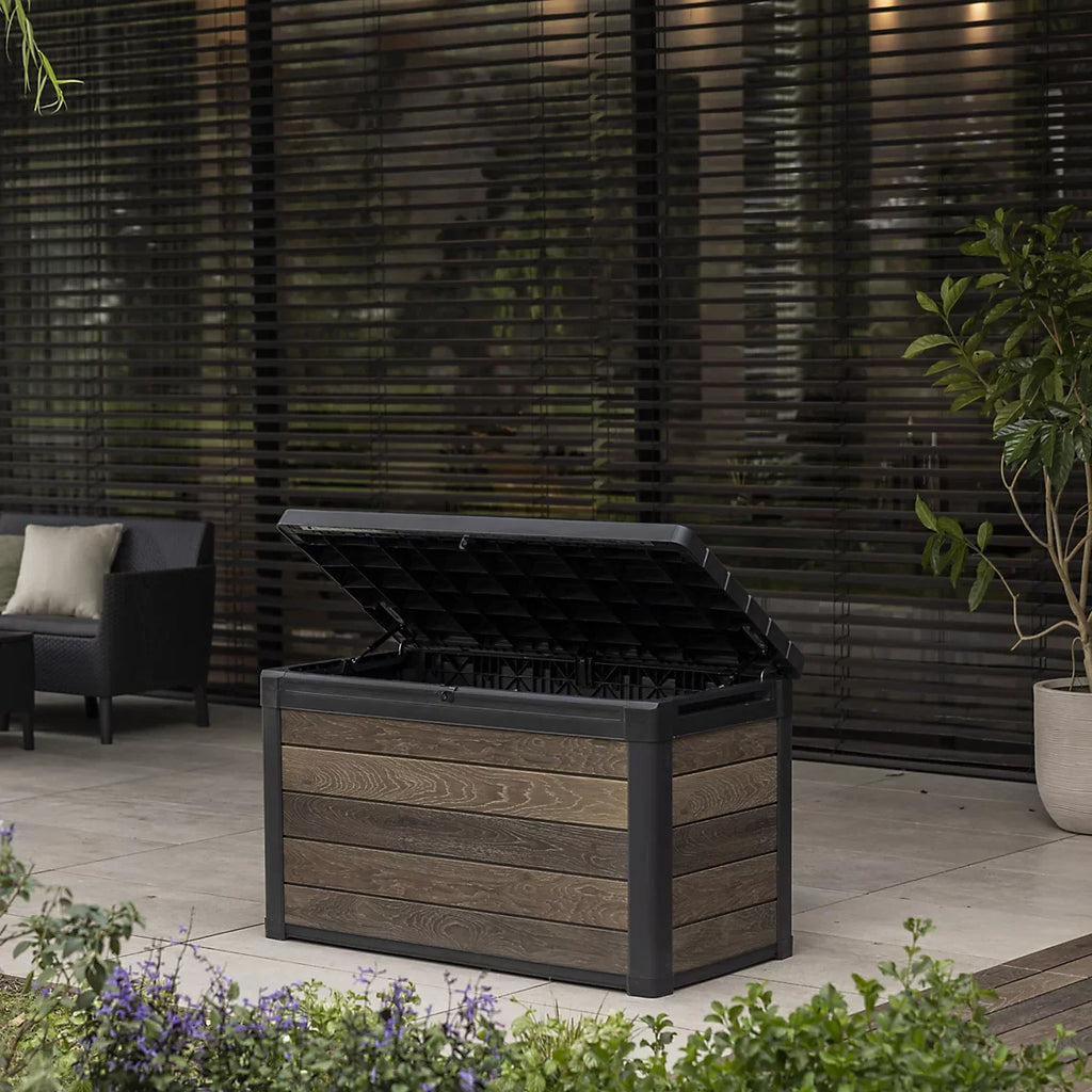 757L Outdoor Garden Storage Box, Resin Storage Unit, 5 × 2 ft, Walnut