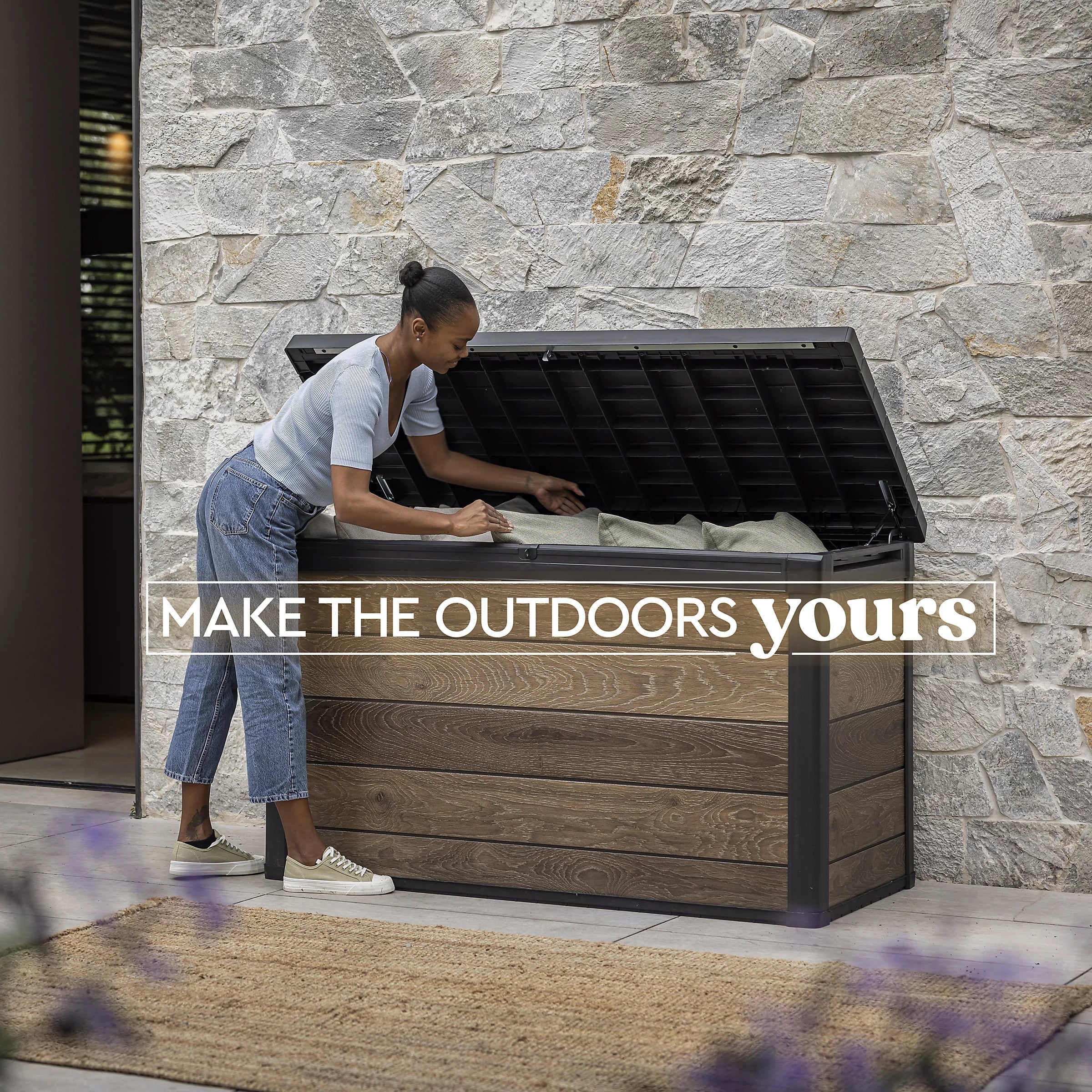 757L Outdoor Garden Storage Box, Resin Storage Unit, 5 × 2 ft, Walnut