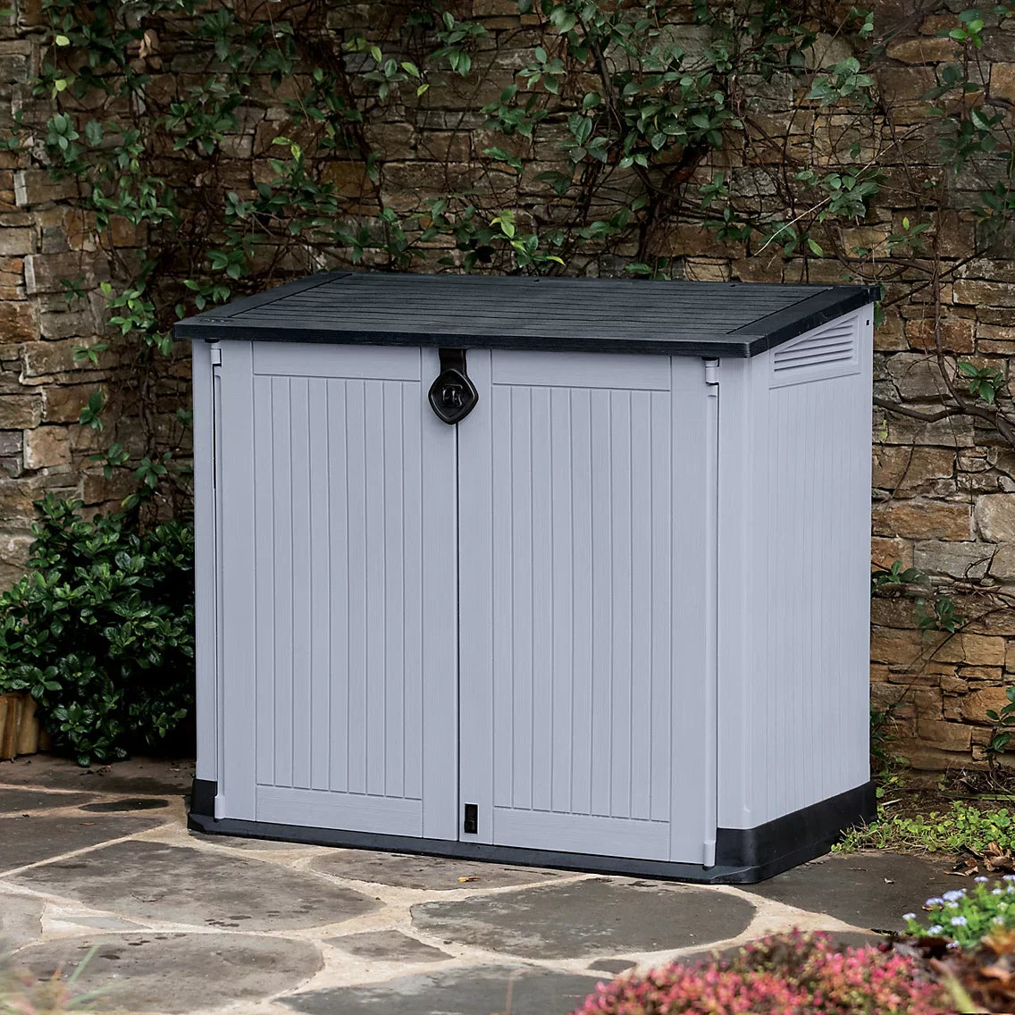 880L Outdoor Bin Storage Unit, Resin Storage Box, 132 × 71.5 cm, Grey