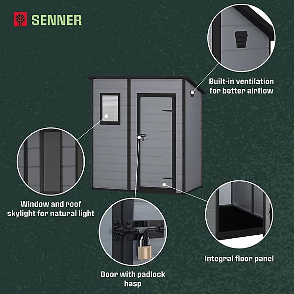 6 × 4 ft Pent Resin Garden Shed with Floor and Window, Grey